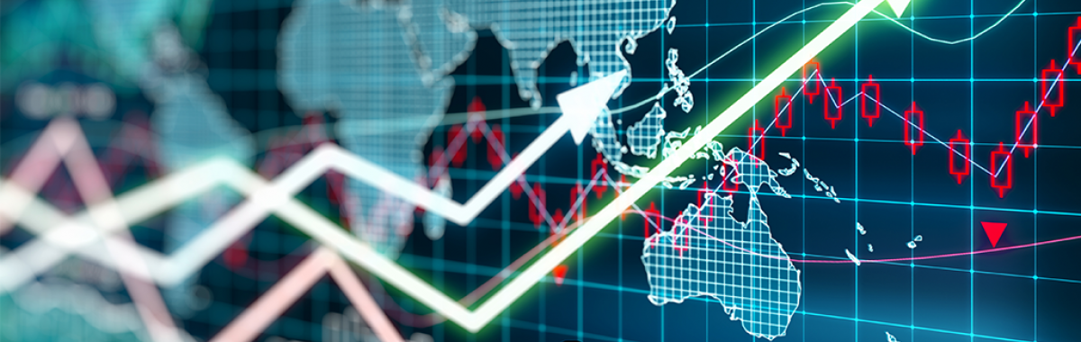 Trade, Investment and Economic Diplomacy Faculty image - image of black silhouette of business people sitting around a table, in front of screen showing world map with graphs and arrows
